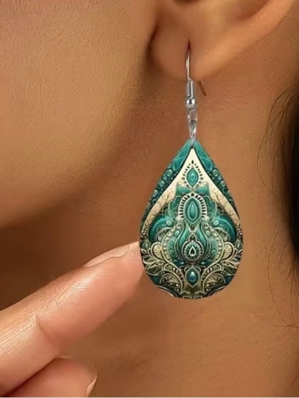 Teardrop Turquoise Filigree Earrings - Women Jewelry